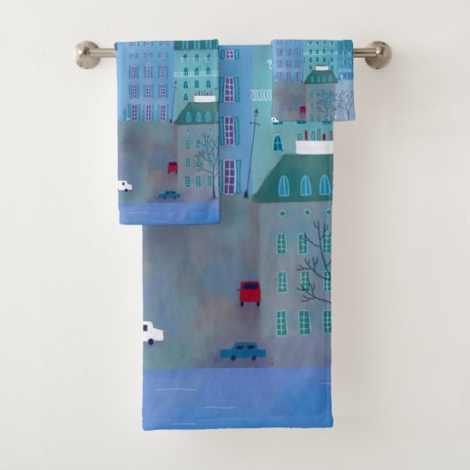 Paris Cityscape Painting in Blue Bad Handdoek (Insitu)