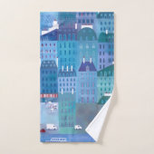 Paris Cityscape Painting in Blue Bad Handdoek (Handdoek)