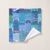 Paris Cityscape Painting in Blue Bad Handdoek (Wasdoekje)