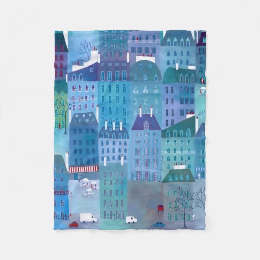 Paris Cityscape Painting in Blue Fleece Deken (Voorkant)