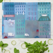 Paris Cityscape Painting in Blue Theedoek (Gevouwen)