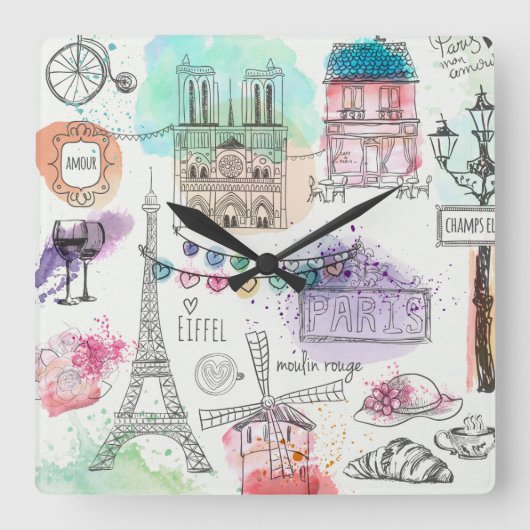 Paris Clock Vierkante Klok (Voorkant)