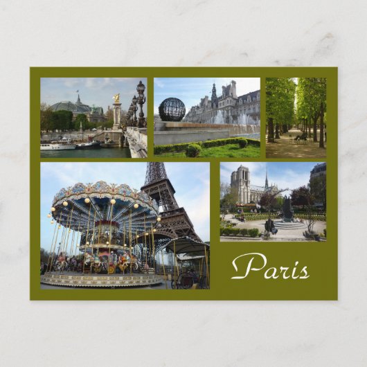 Paris Collage (Carrousel, Eiffeltoren, Notre Dame) Briefkaart (Voorkant)