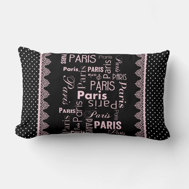 Paris collectie polka dot, zwart, roze kussen (Voorkant)