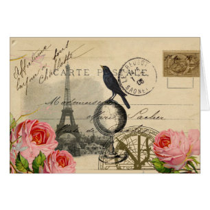 Paris Crow Wereldbol French Briefkaart Roos Kaart