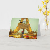 Paris Dachshund Wenskaart Bonjour Kaart (Gele Bloem)