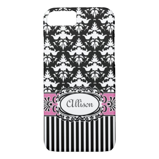 Paris Demoiselle Damask Pink en Black Case-Mate iPhone Case (Achterkant)