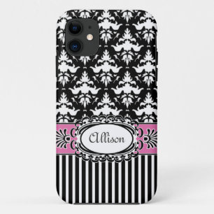 Paris Demoiselle Damask Pink en Black iPhone 11 Hoesje