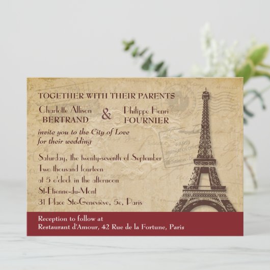 Paris Destination Wedding Invitation Kaart (Staand voorkant)