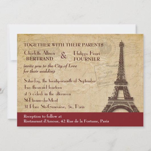 Paris Destination Wedding Invitation Kaart (Voorkant)