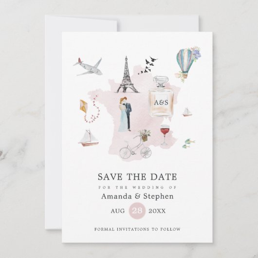 Paris Destination Wedding Monogrammed Foto Save The Date (Voorkant)