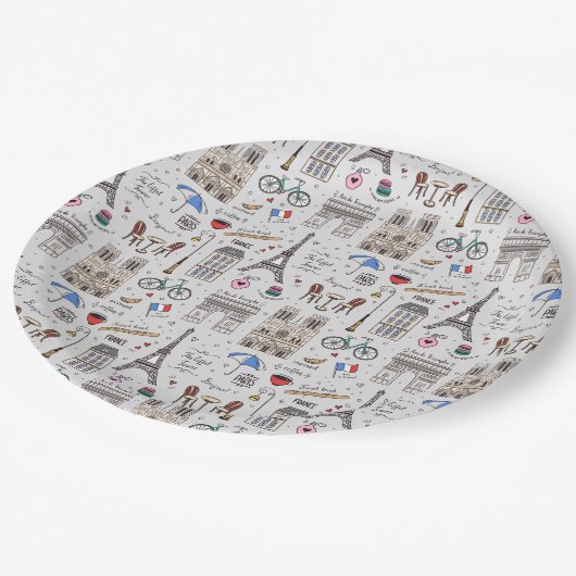 Paris Doodles Papieren Bordje (Gekanteld)