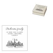 Paris Eiffel Aangepaste naam Hand-getrokken retour Rubberstempel (Gestempeld)