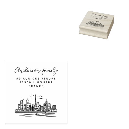 Paris Eiffel Aangepaste naam Hand-getrokken retour Rubberstempel (Gestempeld)