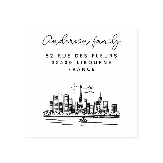 Paris Eiffel Aangepaste naam Hand-getrokken retour Rubberstempel (Afrduk)