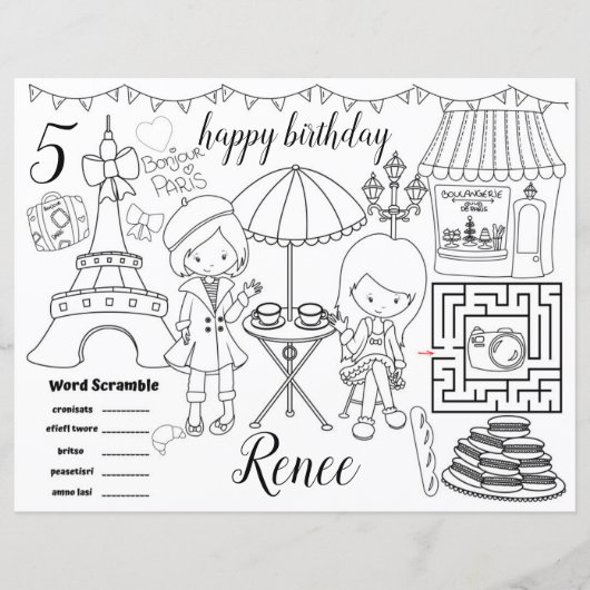 Paris Eiffel activity color sheet placemats (Voorkant)