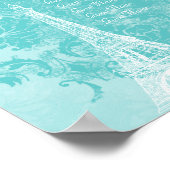 Paris Eiffel Aqua Damasetrafiek Poster (Hoek)