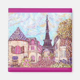Paris Eiffel geïnspireerd pointillisme square magn Magneet