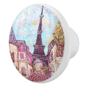Paris Eiffel geïnspireerde pointillisme landschapk Keramische Knop (Rechts)