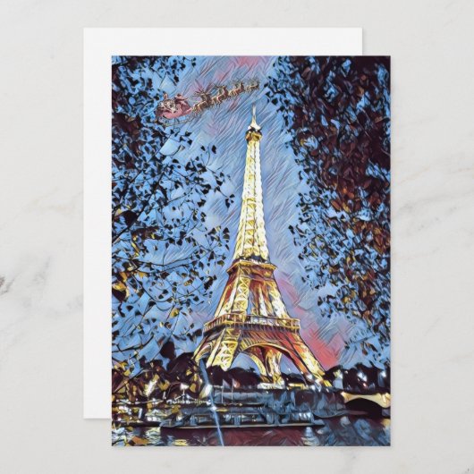 Paris Eiffel Impressionist Blauwe Kerstman Kerstmi Feestdagenkaart (Voorkant / Achterkant)