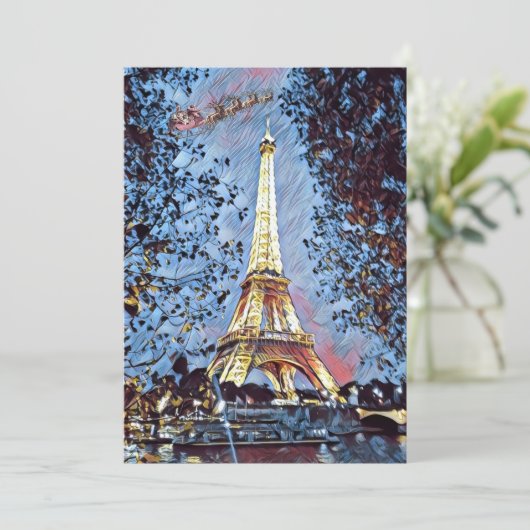 Paris Eiffel Impressionist Blauwe Kerstman Kerstmi Feestdagenkaart (Staand voorkant)