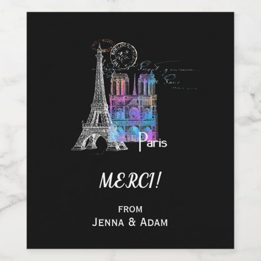 Paris Eiffel Notre Dame Rainbow Bedankt Wijnlabel Wijn Etiket (Enkel label)
