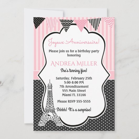 Paris Eiffel Surprise Birthday Party Invitation Kaart (Voorkant)