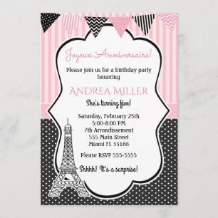 Paris Eiffel Surprise Birthday Party Invitation Kaart