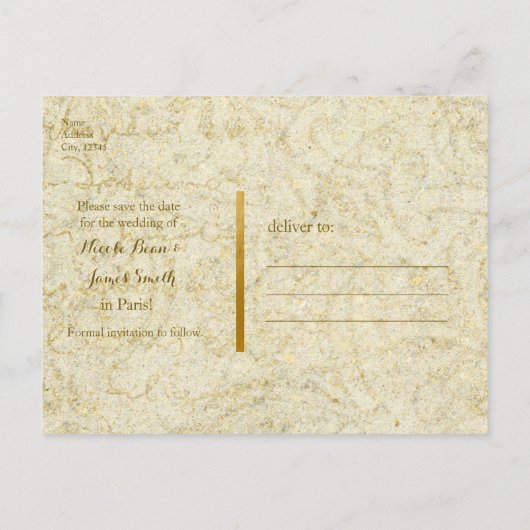 Paris Eiffel Toren Goud & Roze SAVE THE DATE Aankondigingskaart (Achterkant)