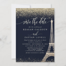 Paris Eiffel Toren Navy Goud Save The Date Kaart