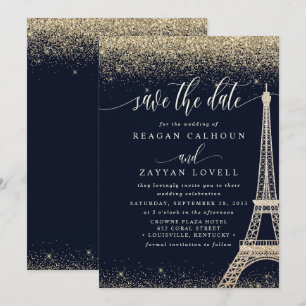 Paris Eiffel Toren Navy Goud Save The Date Kaart