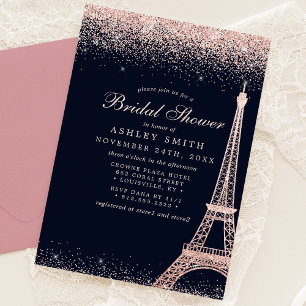 Paris Eiffel Toren Roze Goud Glans Bruidsfeest Kaart