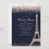 Paris Eiffel Toren Roze Goud Glans Bruiloft Feest Kaart (Voorkant)