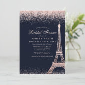 Paris Eiffel Toren Roze Goud Glans Bruiloft Feest Kaart (Staand voorkant)