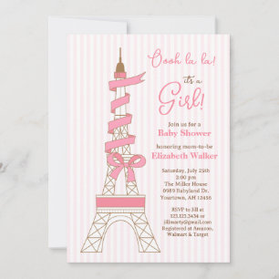 Paris Eiffel Toren Thema Baby Shower roze meisje Kaart