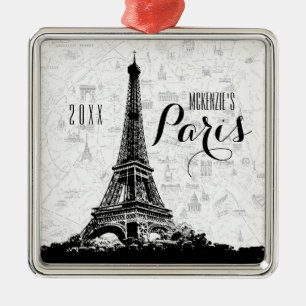 Paris Eiffel Tower add Jouw naam Metalen Ornament