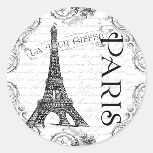 Paris Eiffel Tower and Scroll Ronde Sticker (Voorkant)