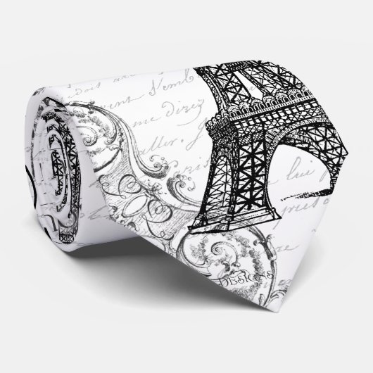 Paris Eiffel Tower and Scroll Stropdas (Opgerold)