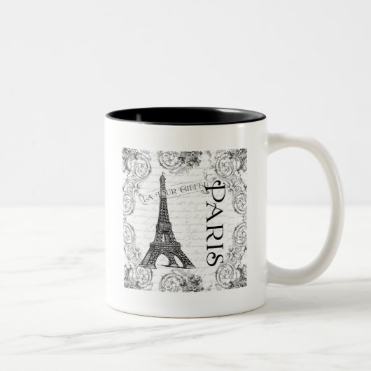 Paris Eiffel Tower and Scroll Tweekleurige Koffiemok (Rechts)