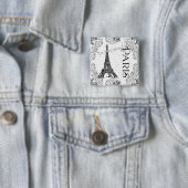 Paris Eiffel Tower and Scroll Vierkante Button 5,1 Cm (In situ)