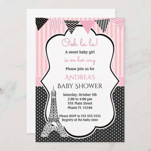 Paris Eiffel Tower Baby Girl Shower Kaart (Voorkant / Achterkant)