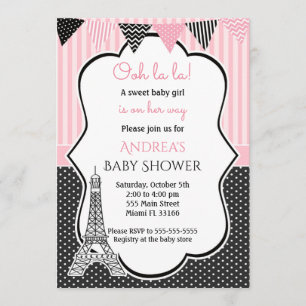 Paris Eiffel Tower Baby Girl Shower Kaart