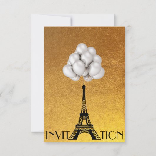 Paris Eiffel Tower Balloons White Gold Kaart (Voorkant)