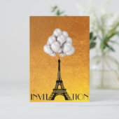 Paris Eiffel Tower Balloons White Gold Kaart (Staand voorkant)