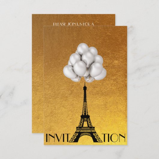 Paris Eiffel Tower Balloons White Gold Kaart (Voorkant / Achterkant)