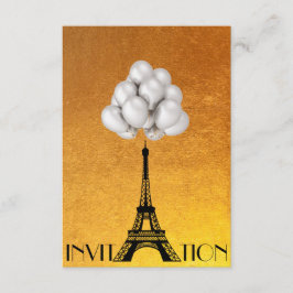 Paris Eiffel Tower Balloons White Gold Kaart