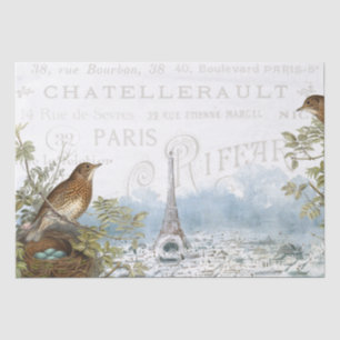 Paris Eiffel Tower Bird Nest French Text Decoupage Tissuepapier