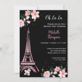 Paris Eiffel Tower Black and Pink Floral Birthday Kaart (Voorkant)