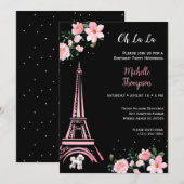 Paris Eiffel Tower Black and Pink Floral Birthday Kaart (Voorkant / Achterkant)
