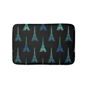 Paris Eiffel Tower Black Aqua Bath Rug Badmat